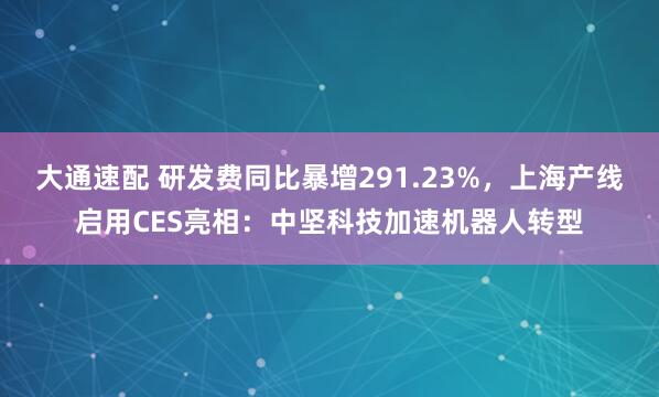 大通速配 研发费同比暴增291.23%，上海产线启用CES亮相：中坚科技加速机器人转型